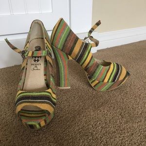 Open Toe Platform Mulit-colored Maryjane Heels